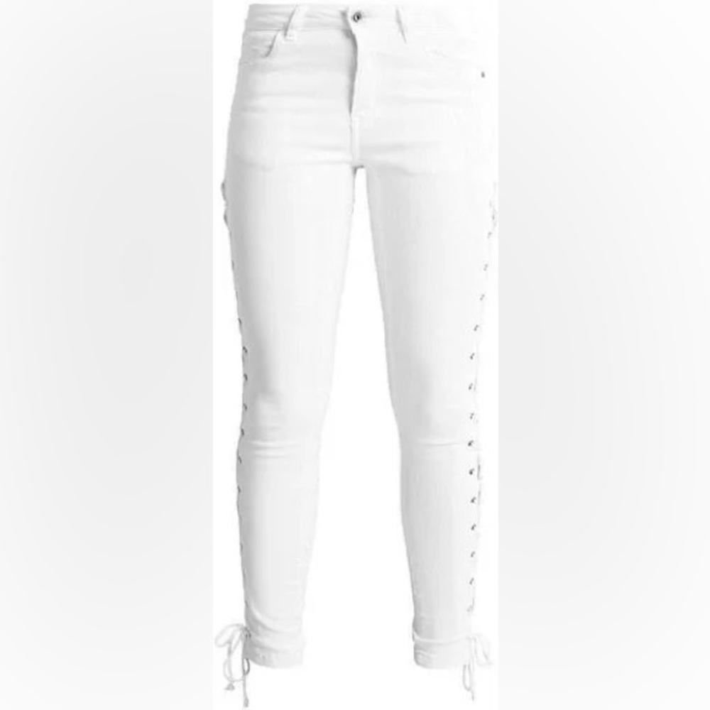 Good American White Skinny Jeans with Lace-Up Sides